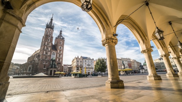 Historic Krakow Market Square in the Morning, Poland