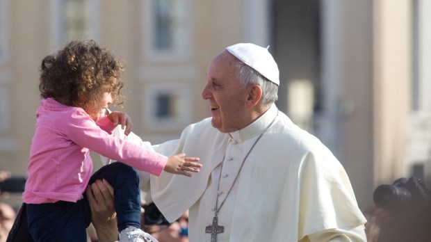 Pope Francis on audience, greeting the crowds in St Peter&#8217;s Square, the Vatican, 30th October 2013.