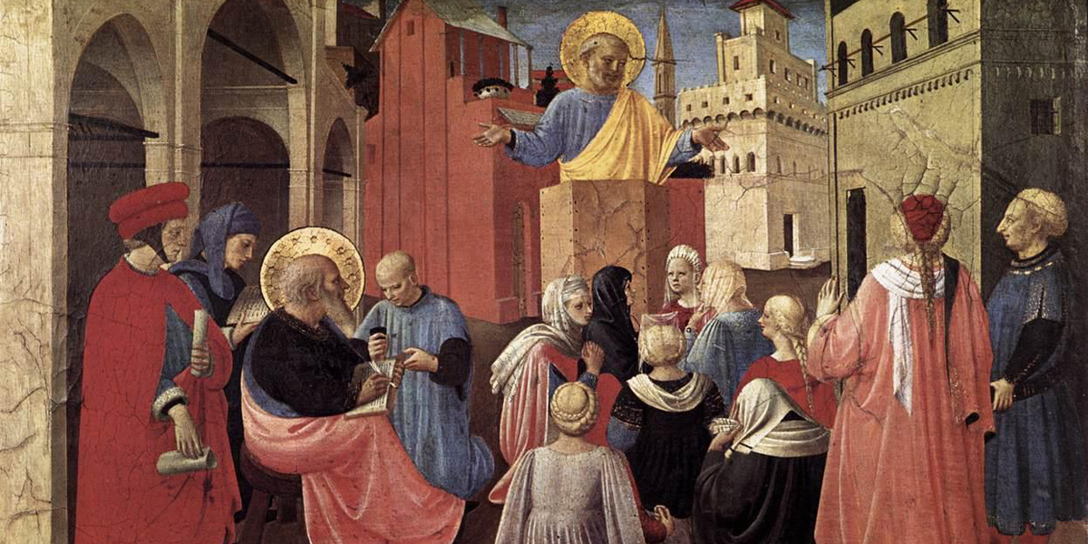 WEB3 ST PETER PREACHING IN THE PRESENCE OF ST MARK PREACHING APOSTLES HOMILY ACTS OF THE APOSTLES Fra Angelico PD