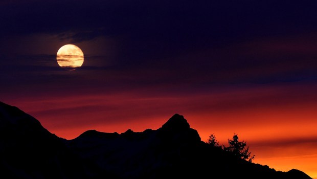 MOUNTAINS,MOON,SUNSET