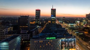 Panorama Warszawy zachód słońca