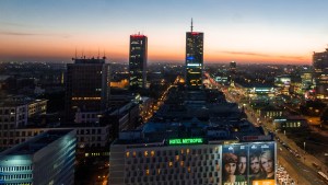 Panorama Warszawy zachód słońca