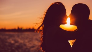 COUPLE, KISS, SUNSET