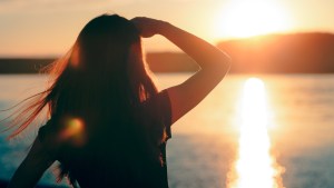 WOMAN, LOOKING, HORIZON