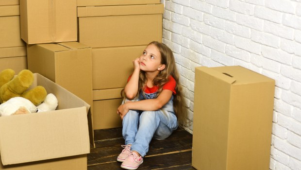 cardboard boxes, girl, move, new home