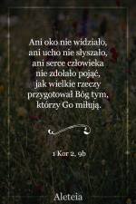 Ani oko nie widziało, ani ucho nie słyszało, ani serce człowieka nie zdołało pojąć, jak wielkie rzeczy przygotował Bóg tym, którzy Go miłują. 1 Kor 2,9b