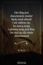 Oto Bóg jest zbawieniem moim! Będę miał ufność i nie ulęknę się, bo mocą moją i pieśnią moją jest Pan. On stał się dla mnie zbawieniem! Iz 12,2