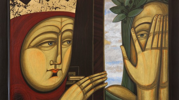 Światło przez otwór (Pnp. 5,4-6) deska, lewkas, akryl, ołówek, 30×40