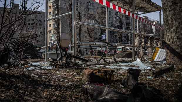 devastated bus stop in town after bomb explosion