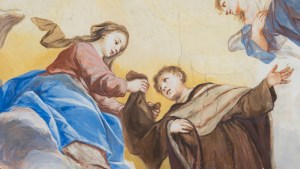 Szymon Stock otrzymuje szkaplerz z rąk Matki Bożej - fresk w kościele "Madonna del Carmine" w Marostica we Włoszech