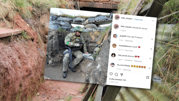 wojna na Ukrainie, profesor Fedir Szandor udziela swoim studentom wykładów prosto z okopów