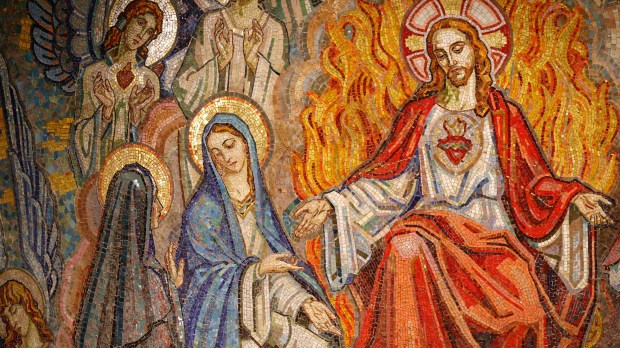 mozaika z Najświętszym Sercem Pana Jezusa i zbliżającą się siostrą wizytką