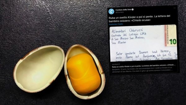 chłopiec oddał pieniądze za skradzione słodycze