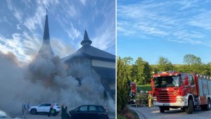 pożar przy kościele w Słopnicach Dolnych