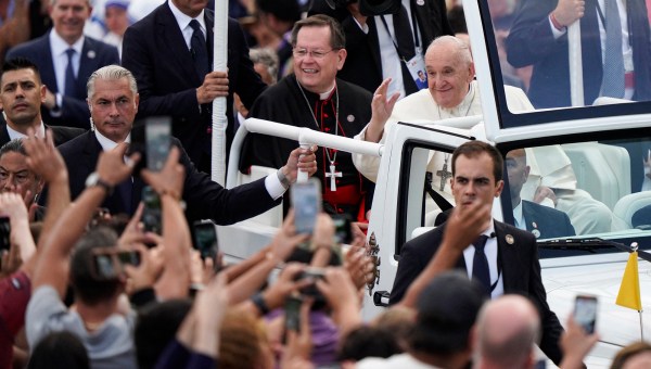 Pope-Francis-waves-to-the-crowd-as-he-departs-the-Citadelle-de-Québec-in-Quebec-City-Quebec-Canada-AFP