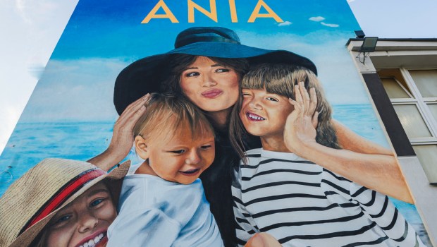 Mural Anny Przybylskiej na ścianie IX LO w Gdyni