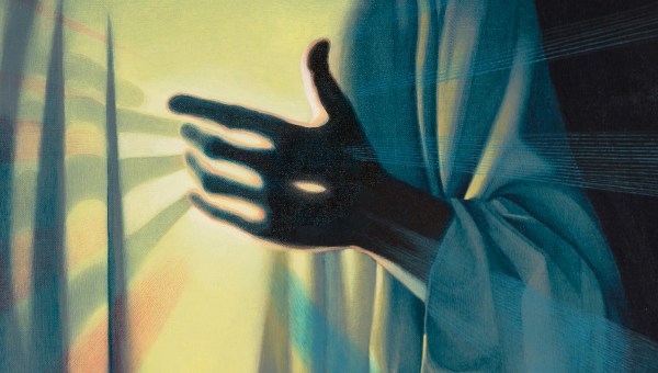 Jezus Miłosierny - fragment współczesnego obrazu pędzla Jacka Hajnosa OP