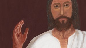 Jezus Miłosierny - fragment współczesnego obrazu pędzla Jarosława Modzelewskiego