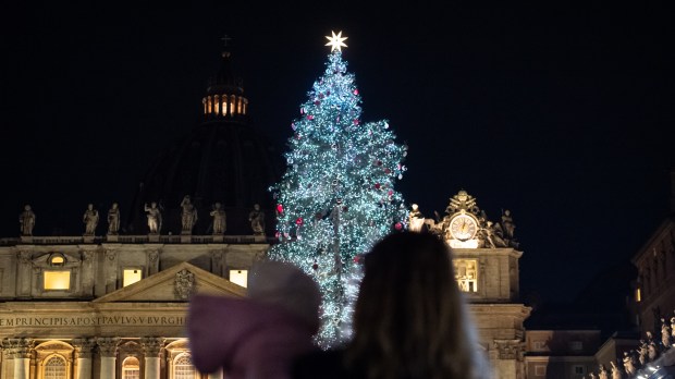 Lighten up Christmas Tree and Nativity Scene at St. Peter's Square in the Vatican.