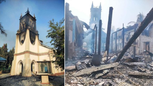 wojsko spaliło kościół w Myanmie