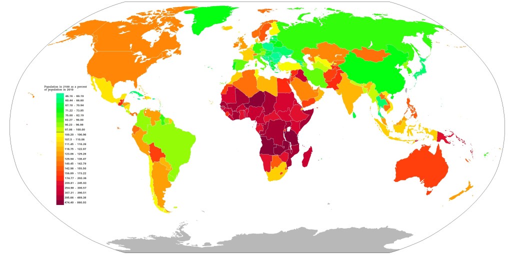 Mapa ludności świata w 2100 r.