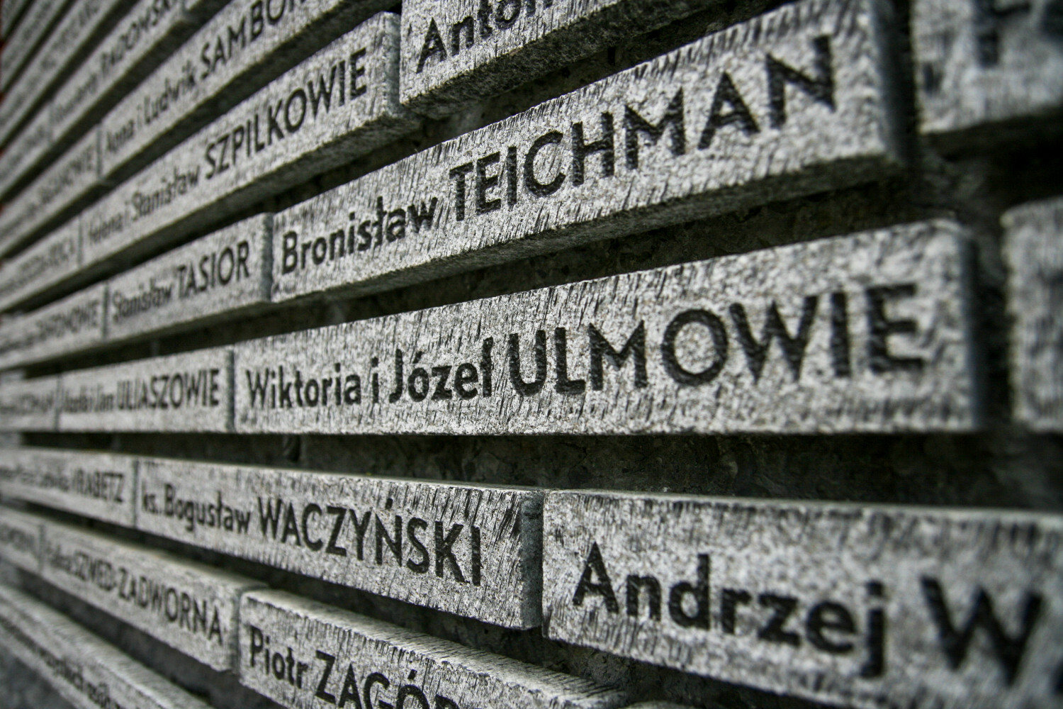 Ściana z nazwiskami osób, które w czasie wojny ratowały rodziny żydowskie w muzeum w Markowej