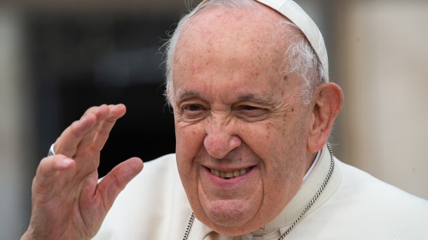 Pope Francis at the end of his weekly audience May 17