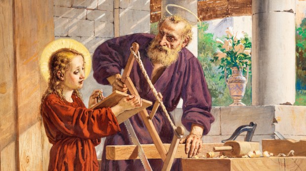 Święty Józef pracuje razem z Jezusem w warsztacie