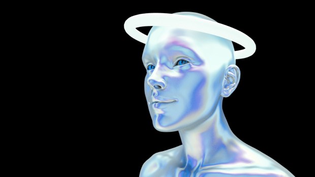 Cyfrowy obraz głowy człowieka w 3D z aureolą