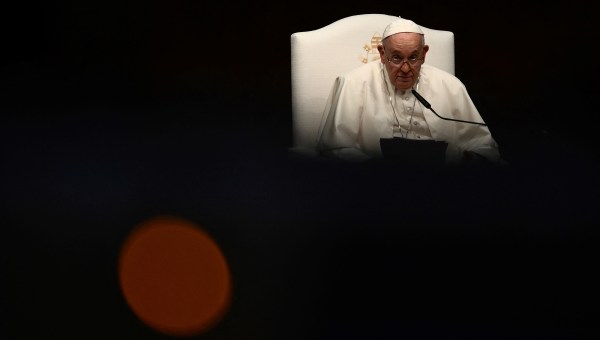 Pope Francis holds a meeting with authorities, civil society, and the diplomatic corps at the Belem district's cultural centre in Lisbon