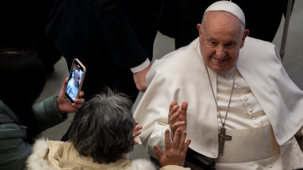 Pope Francis is seen during his weekly general audience at Paul VI hall
