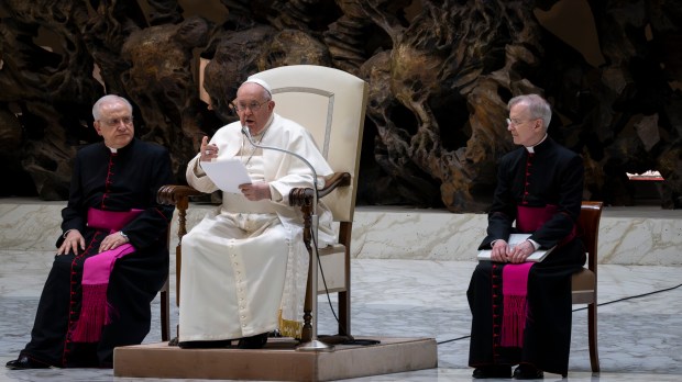 Pope Francis during his weekly general audience in Paul VI Hall at the Vatican on January 31, 2024