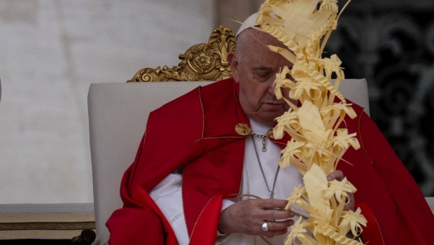Pope Francis presides the Palm Sunday mass at St Peter's square in the Vatican on March 24, 2024