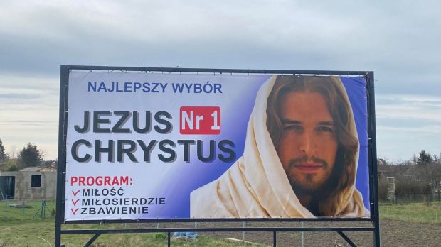 plakat wyborczy z Jezusem