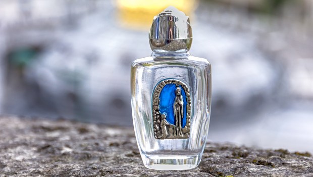 Holy water in a small bottle Lourdes France