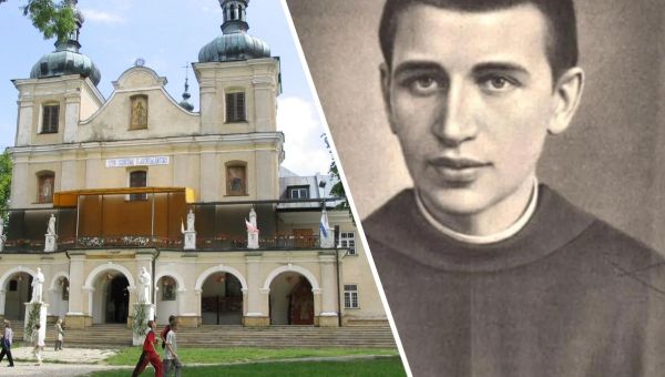 Kościół w Kalwarii Pacławskiej i o. Wenanty Katarzyniec