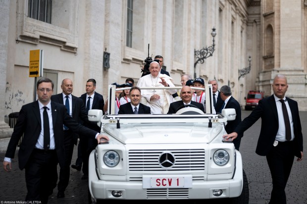 Pope Francis during his weekly general audience in St. Peter's square at the Vatican on October 16, 2024