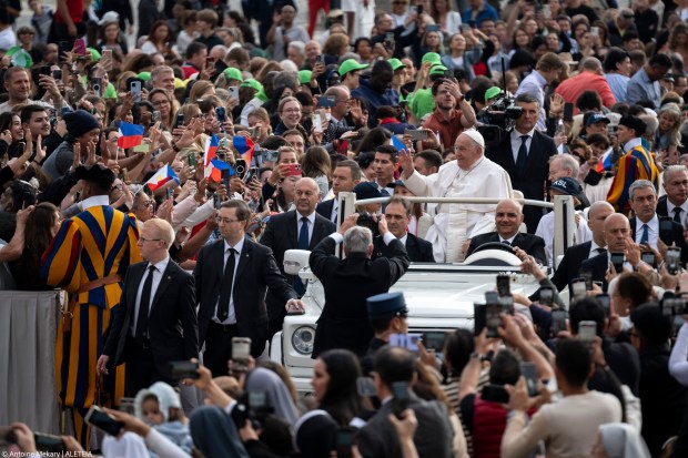 Pope Francis during his weekly general audience in St. Peter's square at the Vatican on October 16, 2024