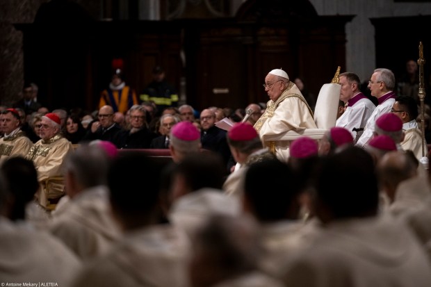 Pope Francis presides over the Christmas Eve mass at St Peter's Basilica in the Vatican on December 24, 2024.