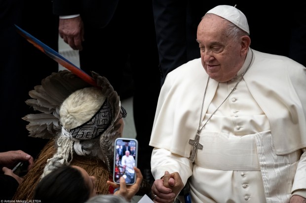 Pope Francis during his weekly general audience in Paul VI Hall at the Vatican on January 29, 2025.