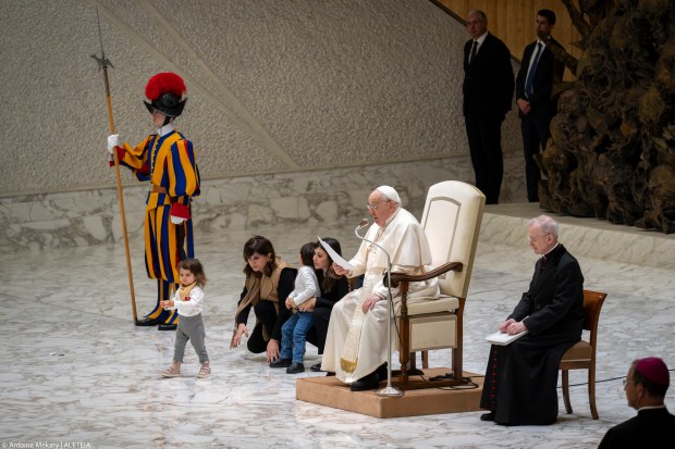 Pope Francis during his weekly general audience in Paul VI Hall at the Vatican on January 15, 2025.