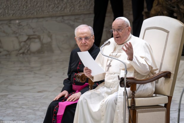 Pope Francis during his weekly general audience in Paul VI Hall at the Vatican on January 08, 2025.