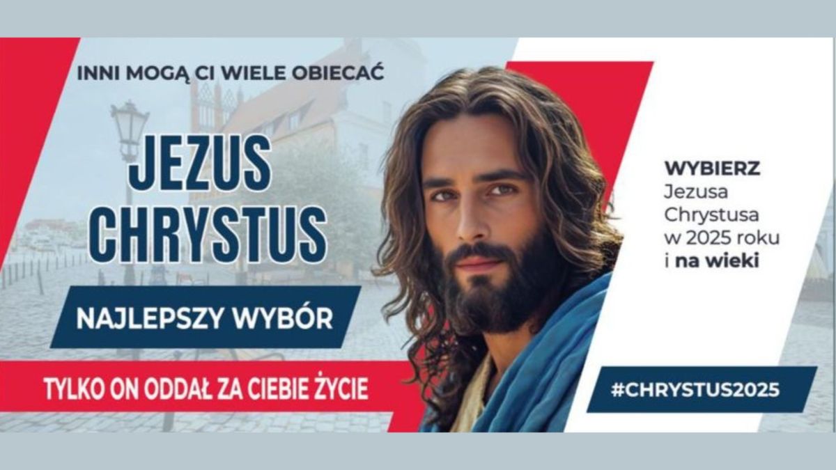 Baner wyborczy z Jezusem we Wschowie