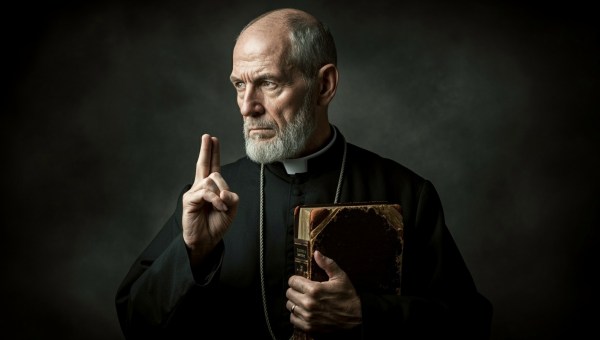 Starszy ksiądz z księgą pod pachą