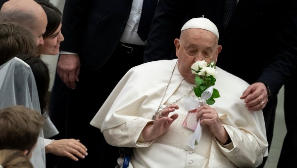 Pope Francis during his weekly general audience in Paul VI Hall at the Vatican on February 12, 2025