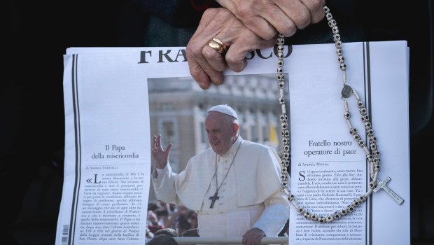 Faithful pray during the Rosary prayers in honor of Pope Francis
