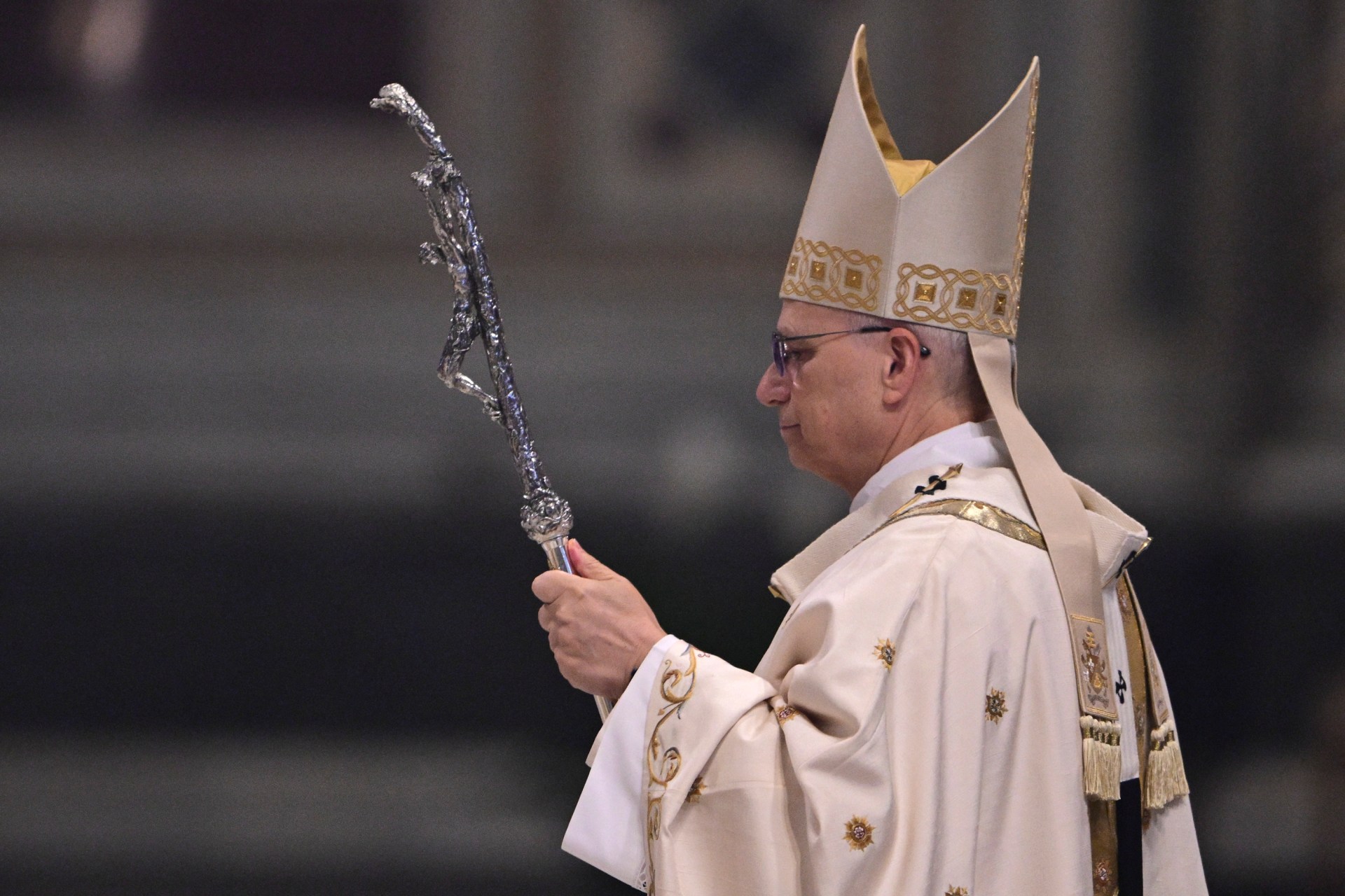 Pope Leo XIV leads a holy mass as he takes possession at Saint John Lateran archbasilica in Rome, on May 25, 2025.