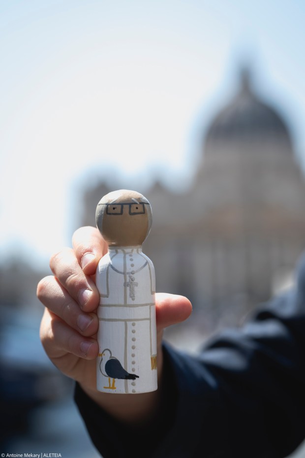 Samuel-boy-Pope-Leo-XIV-peg-doll-representing-pontiff