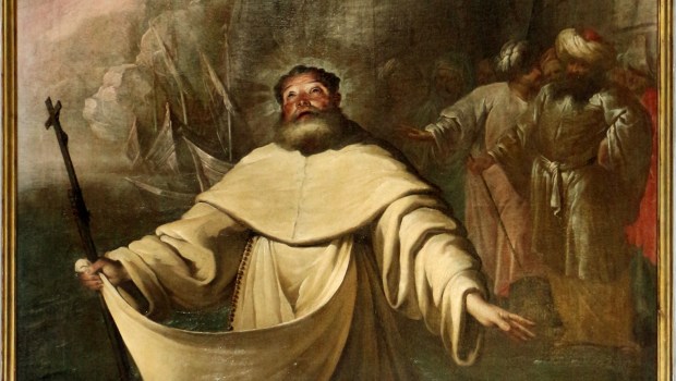 Raimund von Penyafort opuszcza Majorkę, płynąc w kierunku Barcelony na swoim płaszczu. Obraz Pietro Ricchiego