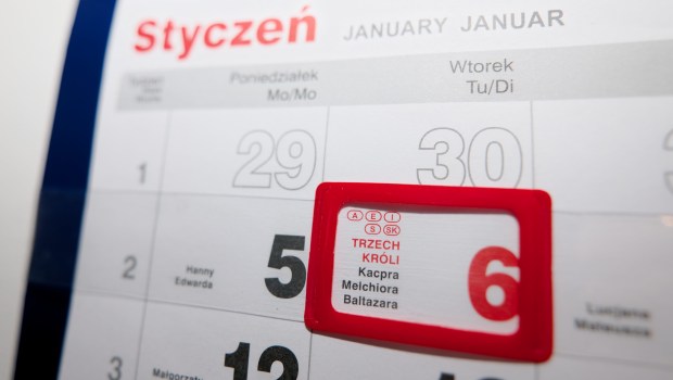 Kalendarz z zaznaczonym świętem Trzech Króli